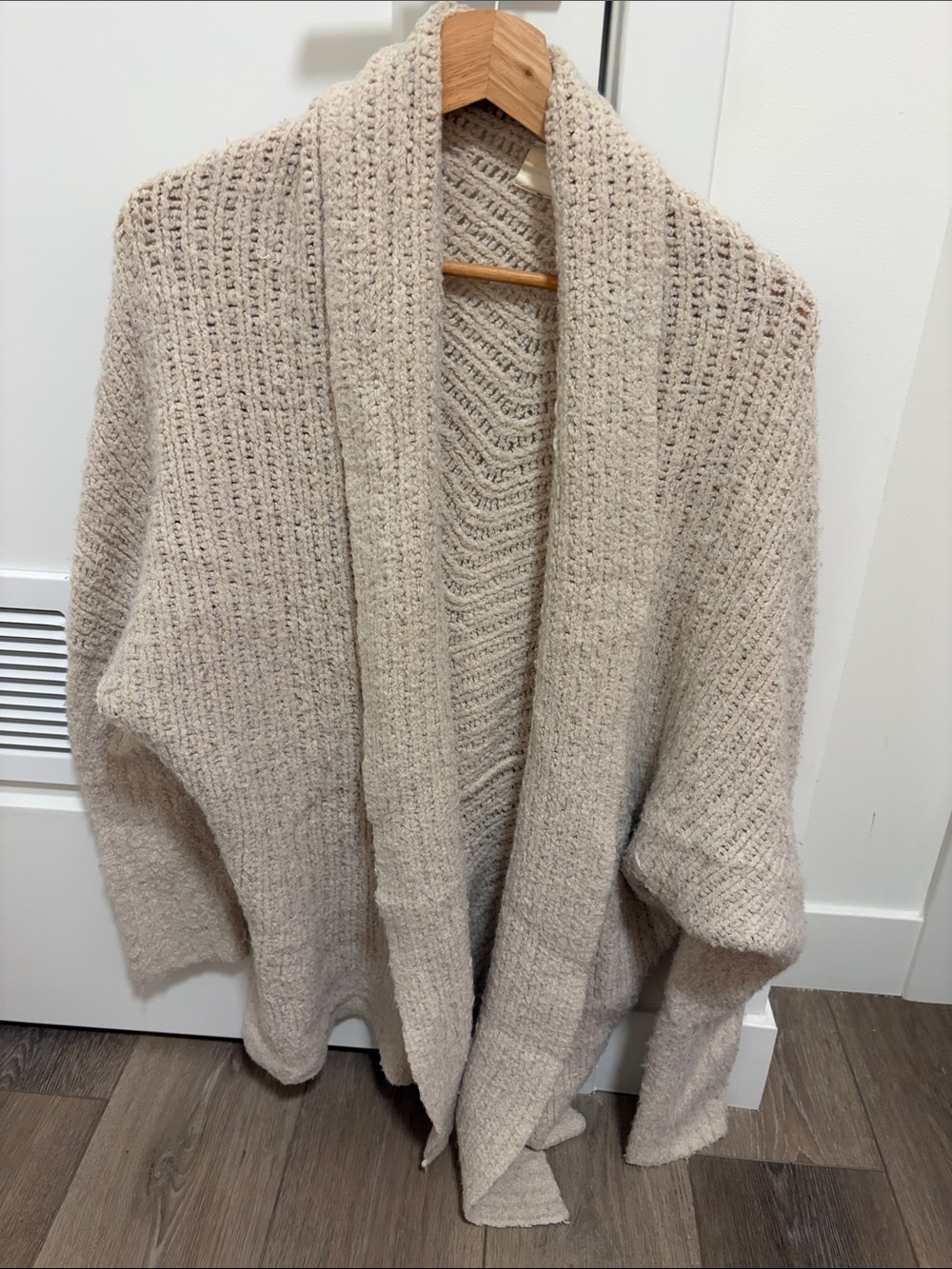 Open-Front Cream Knit Poncho Cardigan